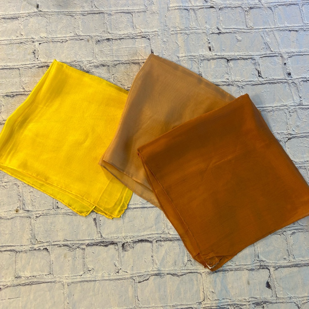 LOT OF (3) VINTAGE HAND ROLLED SILK SMALL SQUARE JAPAN MADE SCARVES